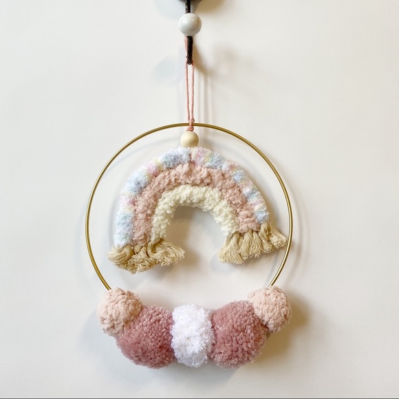 Rainbow Pom Pom Baby Nursery Wreath Pink Handmade - Picture 1 of 5